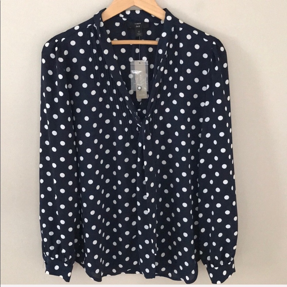 NWT J. Crew Drapey Tie Neck Polka Dot Top